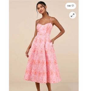 NWT Lulu’s Meet for Tea Pink Jacquard Bustier Midi Dress With Pockets